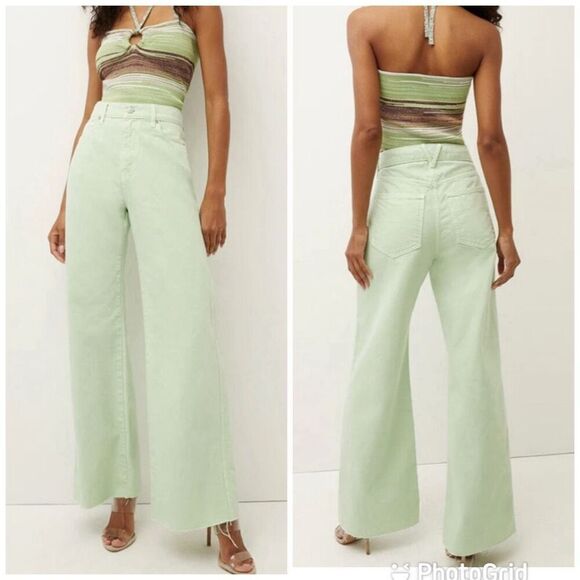 Veronica Beard Pants - NWT Veronica Beard Taylor High-Rise Raw Hem Wide-Leg Jean Pistachio Size 29/8